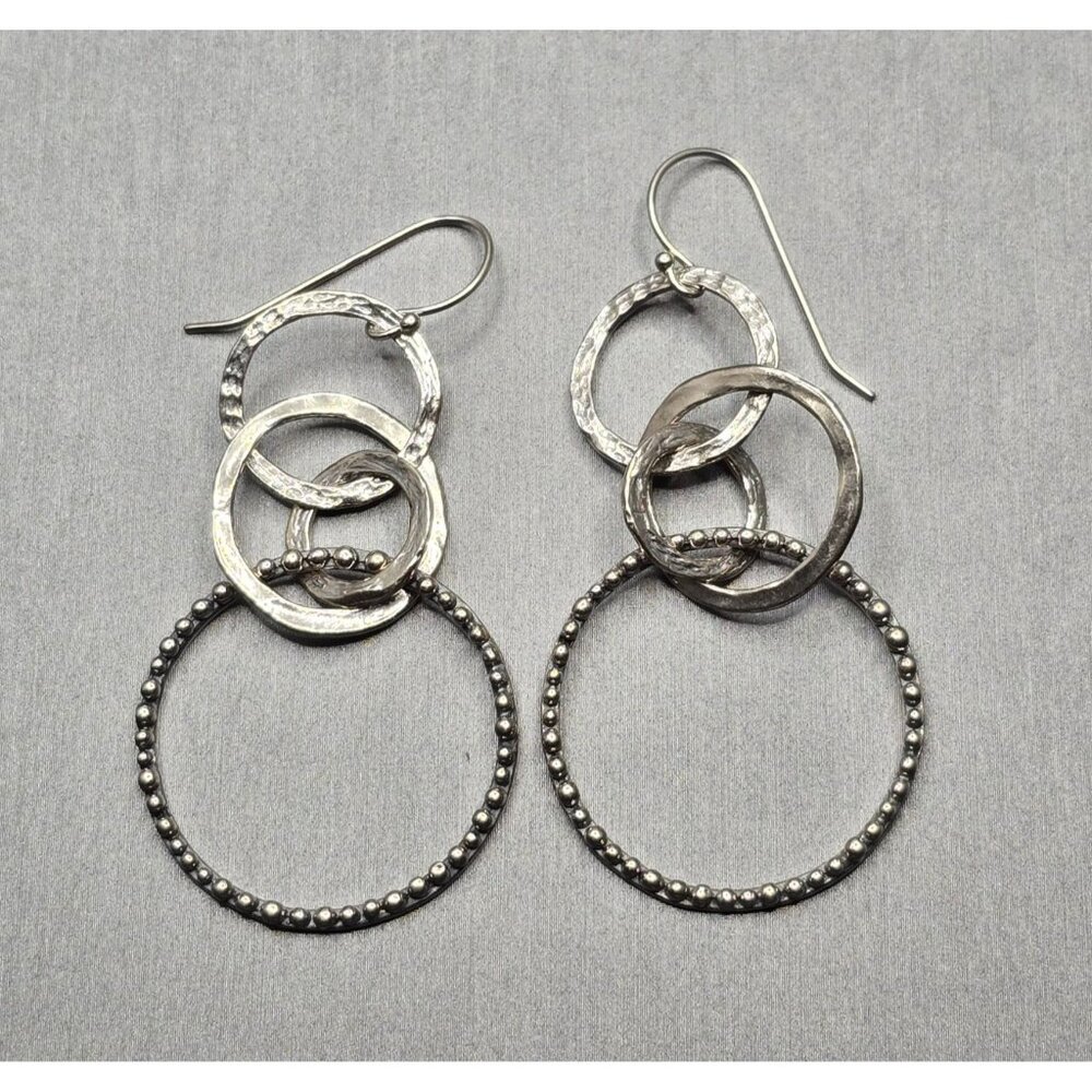 Sterling Silver 925 Multi-Circle Dangle Earrings 2.25" Signed PZ 8.25g Israel